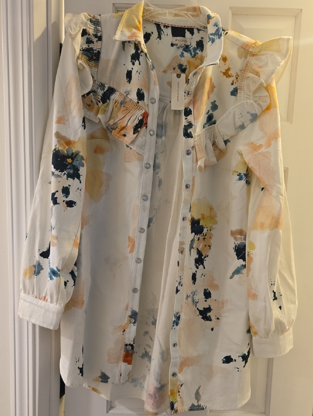Pilcro Long Sleeve Ruffle Shirt Dress